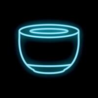 Blue neon sign of empty bowl glowing on black background vector