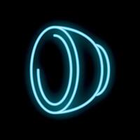 Blue neon sign showing a camera lens on black background vector