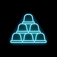 Glowing neon line coffee capsules stacked in pyramid shape on black background vector