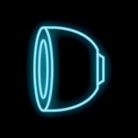 Glowing blue neon camera lens icon on black background vector