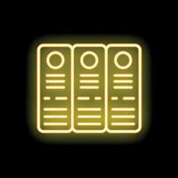 Neon icon of three office binders glowing yellow on black background vector