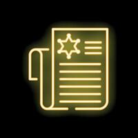 Neon yellow police report document icon showing law enforcement information vector