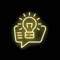 Neon yellow speech bubble containing light bulb shining on black background vector