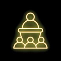 Neon icon of a public speaker giving a lecture to a group of people vector