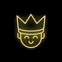Neon sign of a smiling prince wearing a crown vector