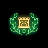 Neon green glowing symbol of achievement with castle icon vector