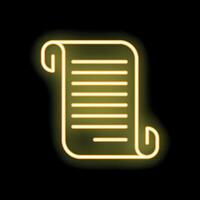 Neon yellow manuscript scroll icon glowing on black background vector