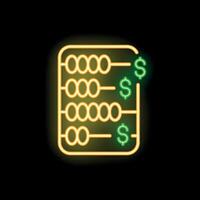 Neon abacus calculating money icon glowing on dark background vector