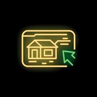 Neon sign showing website with house project and mouse cursor clicking vector