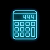 Blue neon sign of a calculator showing the number 444 on a black background vector