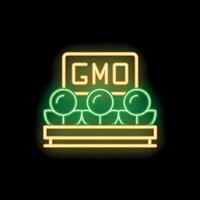 Neon sign depicting plants growing under a sign reading gmo vector