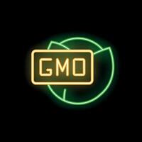 Neon icon of cabbage with gmo sign on black background vector