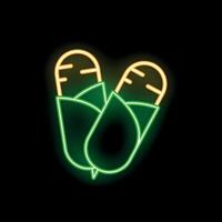 Glowing neon sign depicting two corn cobs on the cob on black background vector