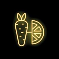 Neon icon of carrot and lemon slice representing healthy lifestyle vector