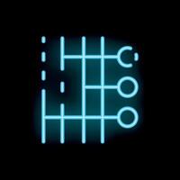 Neon icon of audio control panel showing adjustment knobs and sliders vector
