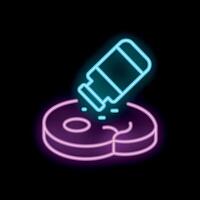 Neon icon of growth hormones being injected into meat vector