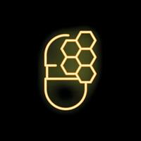 Neon icon of a pill combining with honeycomb structure vector
