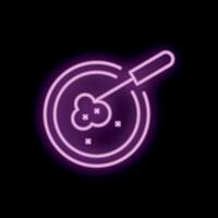 Neon icon of whisk mixing ingredients in bowl on black background vector
