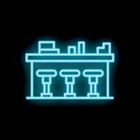 Glowing neon sign of bar counter with stools vector