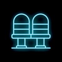 Two empty benches glowing with blue neon light on a black background vector
