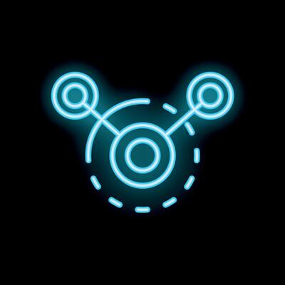 Neon style three dots connected with lines sharing information icon