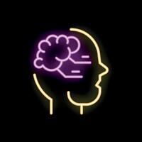 Neon sign representing human head with brain working using artificial intelligence vector