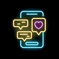 Neon smartphone showing online dating app interface vector