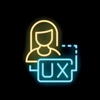 Neon icon of woman ux designer representing user experience design vector