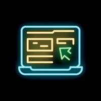 Neon computer showing internet web page with mouse cursor clicking vector