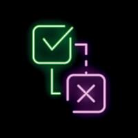 Neon green tick and pink cross sign showing choice in decision making vector