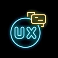Neon icon representing user experience design with ux letters and computer monitor vector