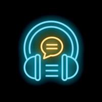 Neon headset icon representing online communication and support vector