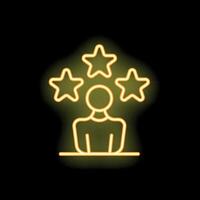Neon icon of person with three stars representing high quality rating vector