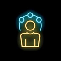 Neon icon of a businessman juggling tasks representing multitasking skills vector