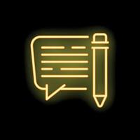 Neon icon of speech bubble with pencil representing content creation vector