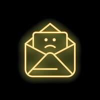 Neon icon of envelope containing sad face message glowing yellow vector