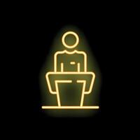 Neon sign of a speaker giving a speech on stage vector
