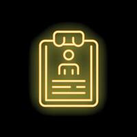 Neon icon of clipboard showing personal profile information vector
