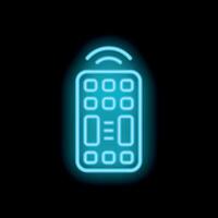 Blue neon remote control with signal on black background vector