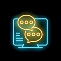 Neon icon of online chat on computer screen representing communication vector