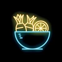 Neon sign showing bowl with fruits for juice bar or restaurant vector