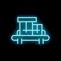 Neon blue conveyor belt with cardboard boxes moving on it over black background vector