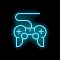Blue neon game controller glowing on black background vector