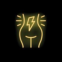 Neon glow icon representing abdominal pain with lightning bolt vector