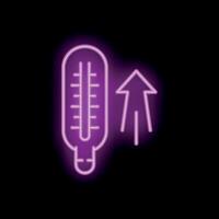 Neon thermometer showing rising temperature icon vector