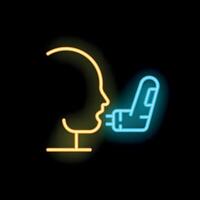 Neon icon of a person using an asthma inhaler for respiratory relief vector