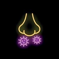 Neon style icon representing nose breathing viruses and germs vector