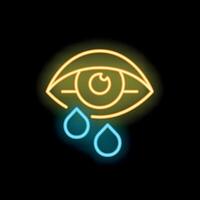 Neon icon of eye crying with two blue tears on black background vector