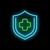 Neon style medical shield protecting from virus and germs vector