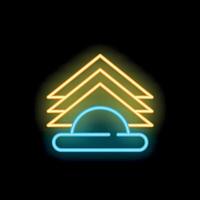 Neon cloud computing data storage upload icon on black background vector